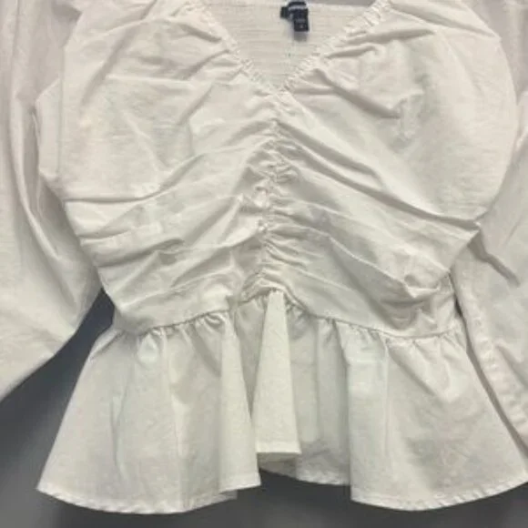 Express White Puff Sleeve Peplum Blouse - Picture 5 of 5